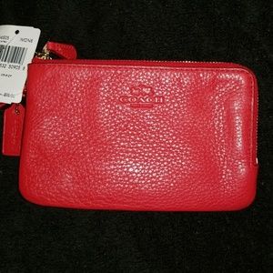 Coach Red Pebble Leather Wristlet